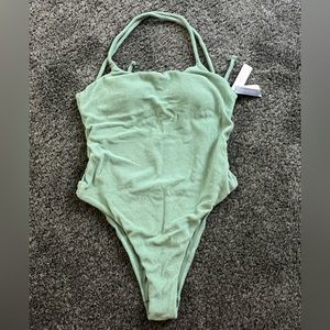 Victorias Secret Nwt Sage Green Terry Lace Up One Piece Swimsuit